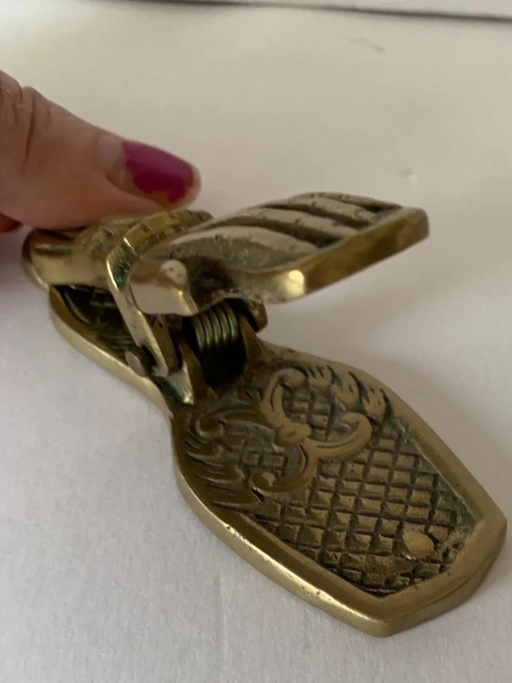 Vintage Victorian Style Heavy Brass Lady's Hand Desk Clip Paper/Letter Holder